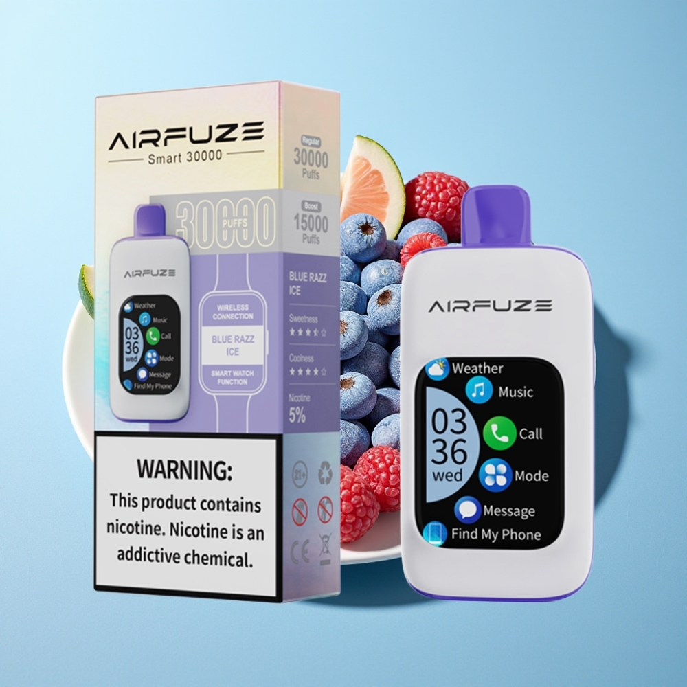 AirFuze Smart 30000 Puffs Blå Razz Is Disposable Pod med 5 Nikotin  Touchskärm
