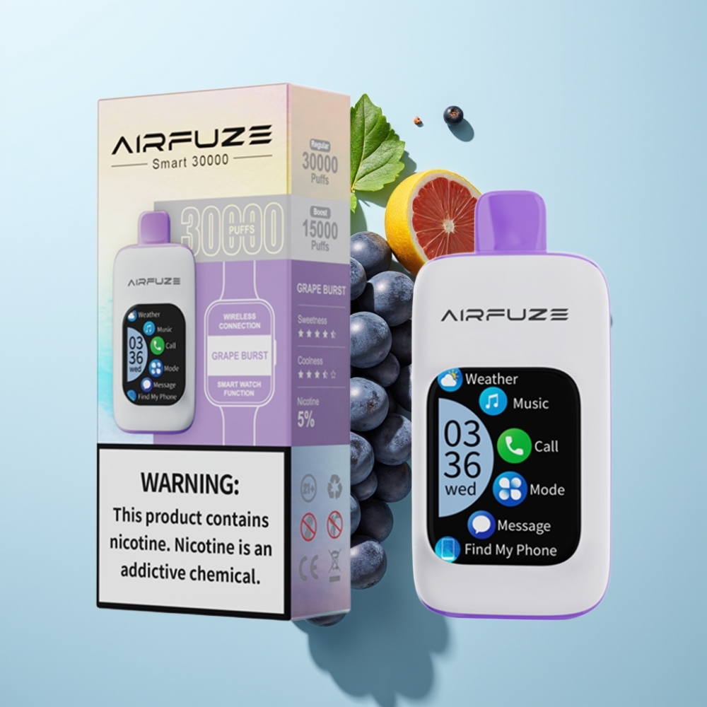 AirFuze Smart 30000 Puffs Disposable Pod Swedishtouchskärm TFT Typ-C Grape Burst