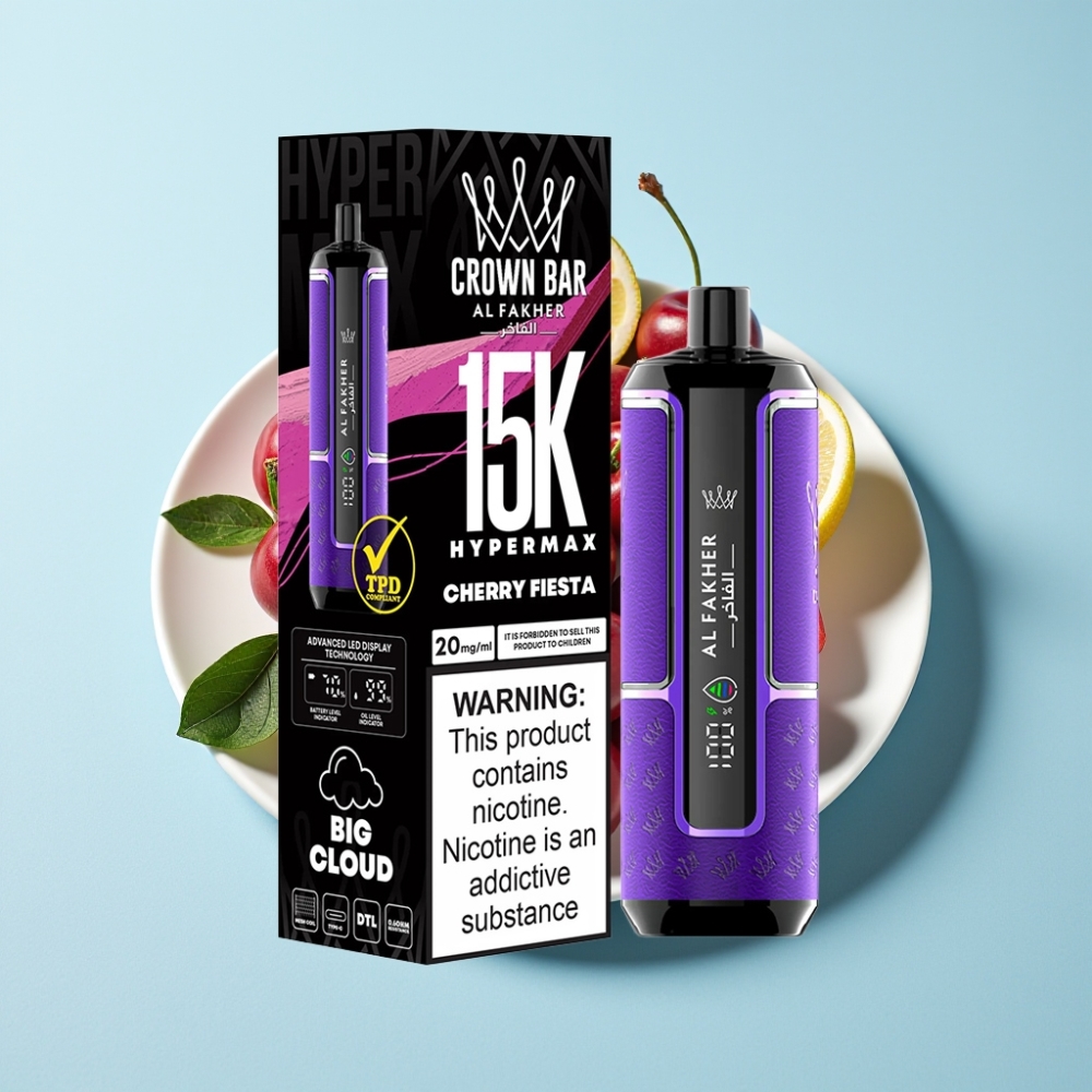 Al Fakher Crown Bar 15K Hypermax Engångs Vape Kit Cherry Fiesta 22ml 600mAh