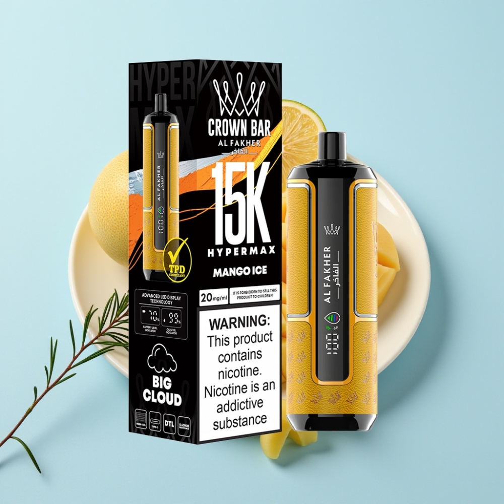 Al Fakher Crown Bar 15K Hypermax Engångs Vape Kit Mango Is – 22ml 600mAh