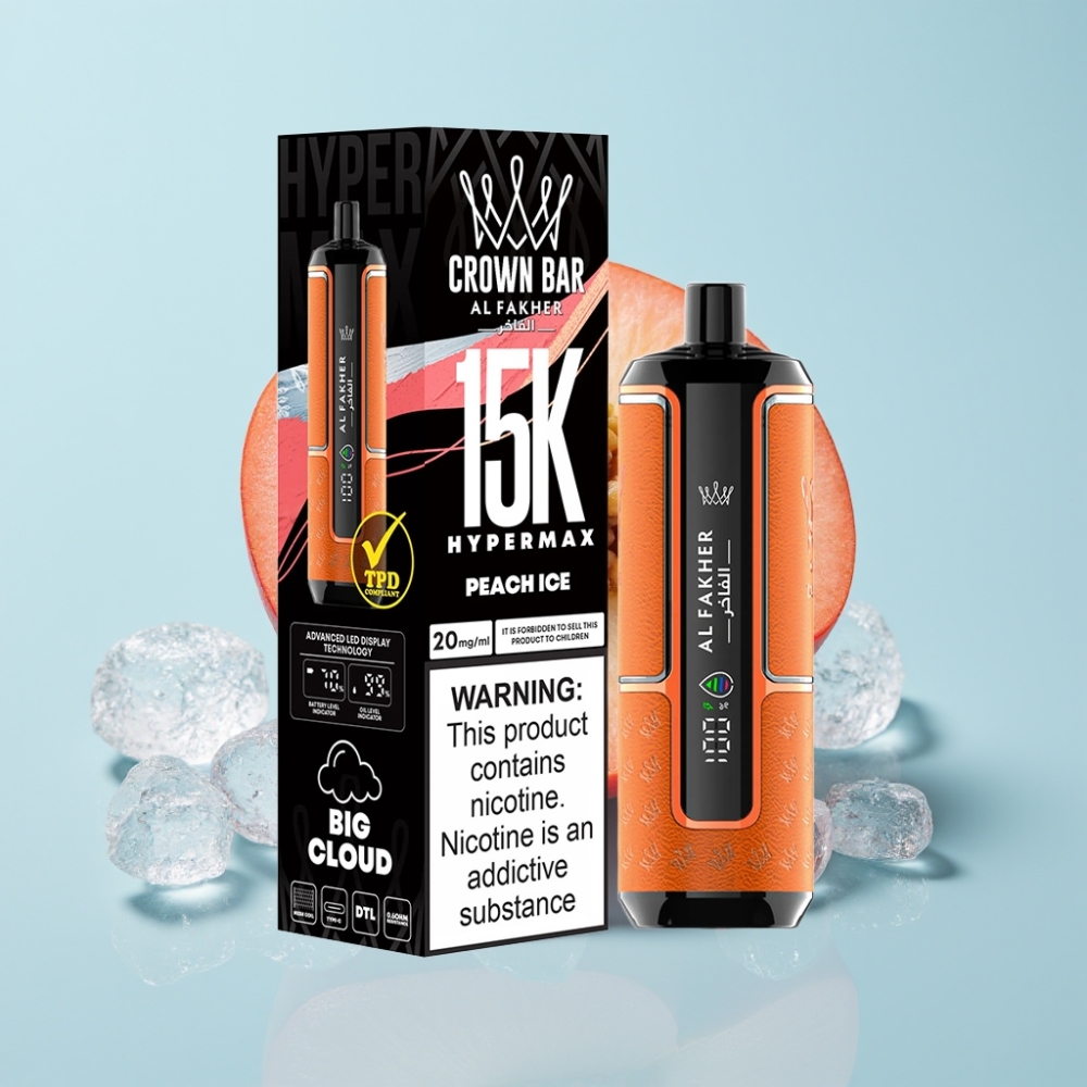 Al Fakher Crown Bar 15K Hypermax Engångs Vape Kit Peach Ice 22ml 600mAh
