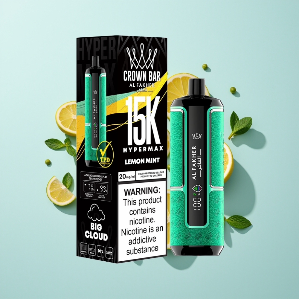 Al Fakher Crown Bar 15K Hypermax Engångs Vape Kit med Citronmynta