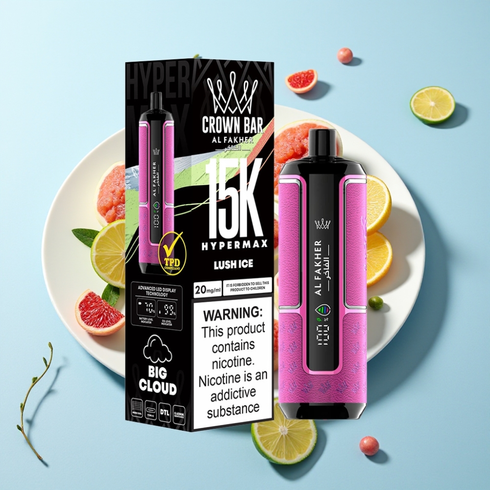 Al Fakher Crown Bar 15K Hypermax Engångs Vape Kit – 22ml 600mAh Type-C Luch-glass
