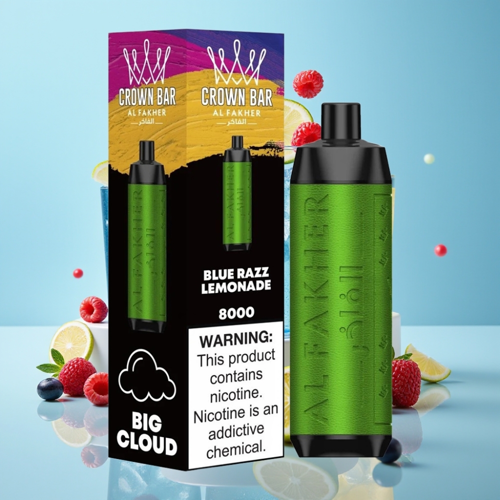 Al Fakher Crown Bar 8000 Crystal Disposable Vape Blå Hallon  Citron med 600mAh  USB-C