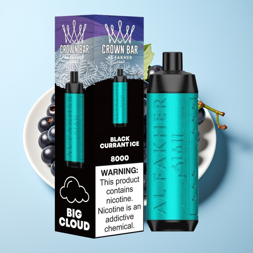Al Fakher Crown Bar 8000 Crystal Svensk Disposable Vape Svart Vinbär  Is 18ml 5mg
