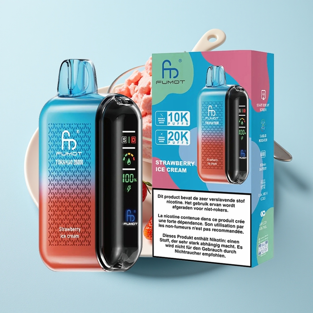 Fumot Tornado 20000 Puffs Dual Mesh 20ml Smart Display Jordgubb Glass