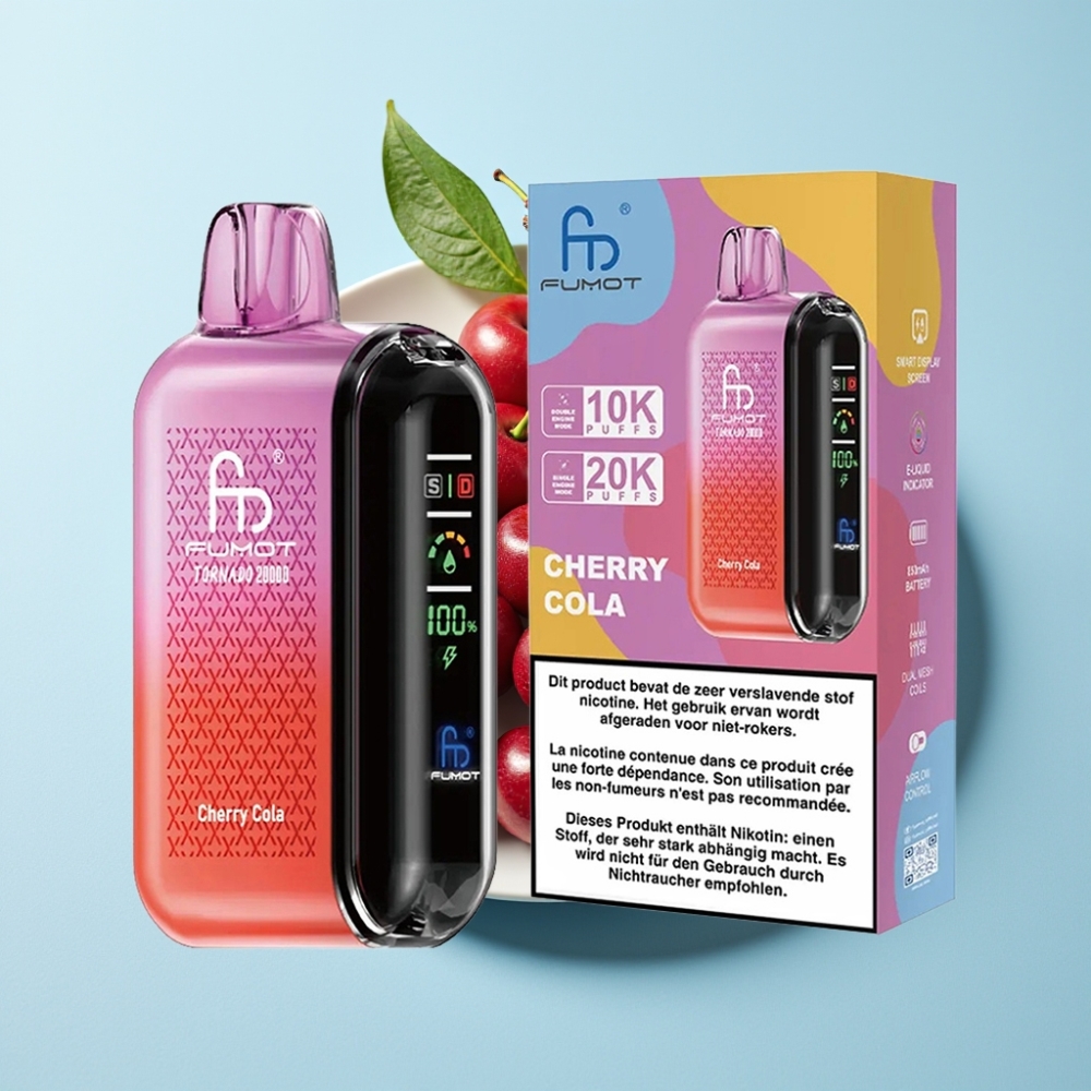Fumot Tornado 20000 Puffs Dual Mesh 20ml Smart Luftflöde 2 Nikotin Körsbärskola