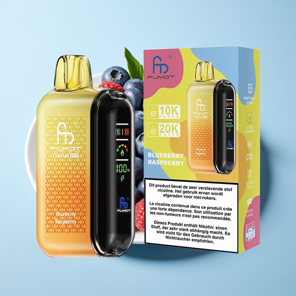Fumot Tornado 20000 Puffs Dual Mesh Coil Smart Display Blåbär Hallon