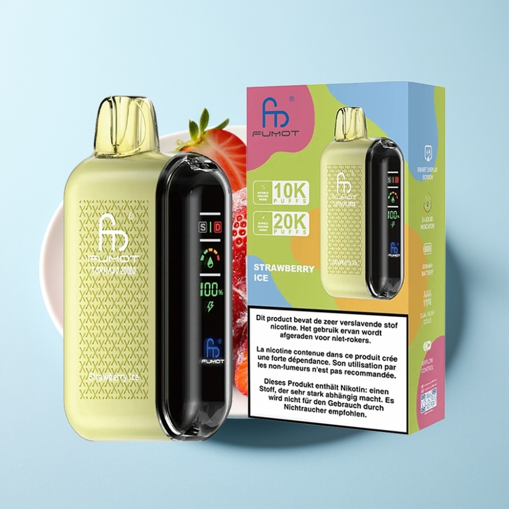 Fumot Tornado 20000 Puffs Dual Mesh Coil Smart Display Jordgubb Is