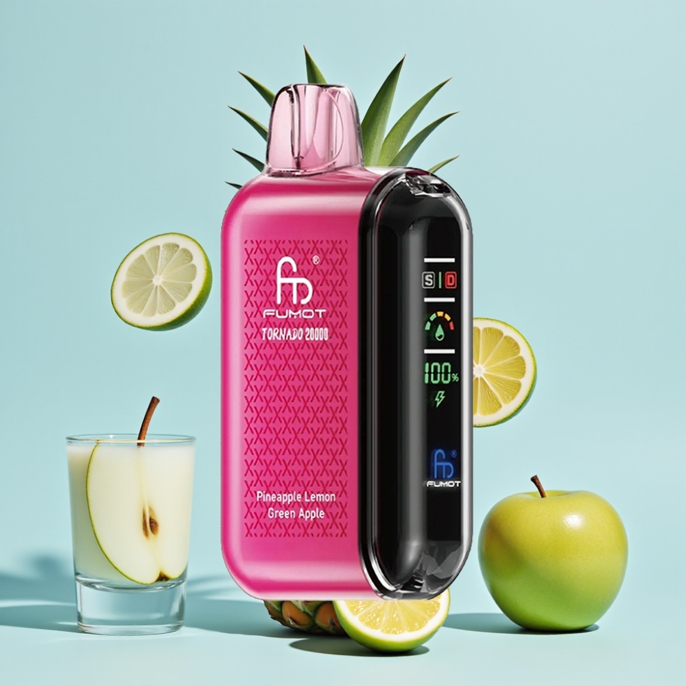 Fumot Tornado 20000 Puffs Dual Mesh Coil Smart Display Luftflödeskontroll Ananas-citron-grönt äpple