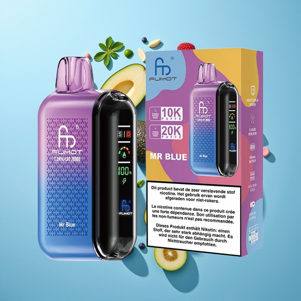 Fumot Tornado 20000 Puffs Dual Mesh Coil Smart Display Mr Blue