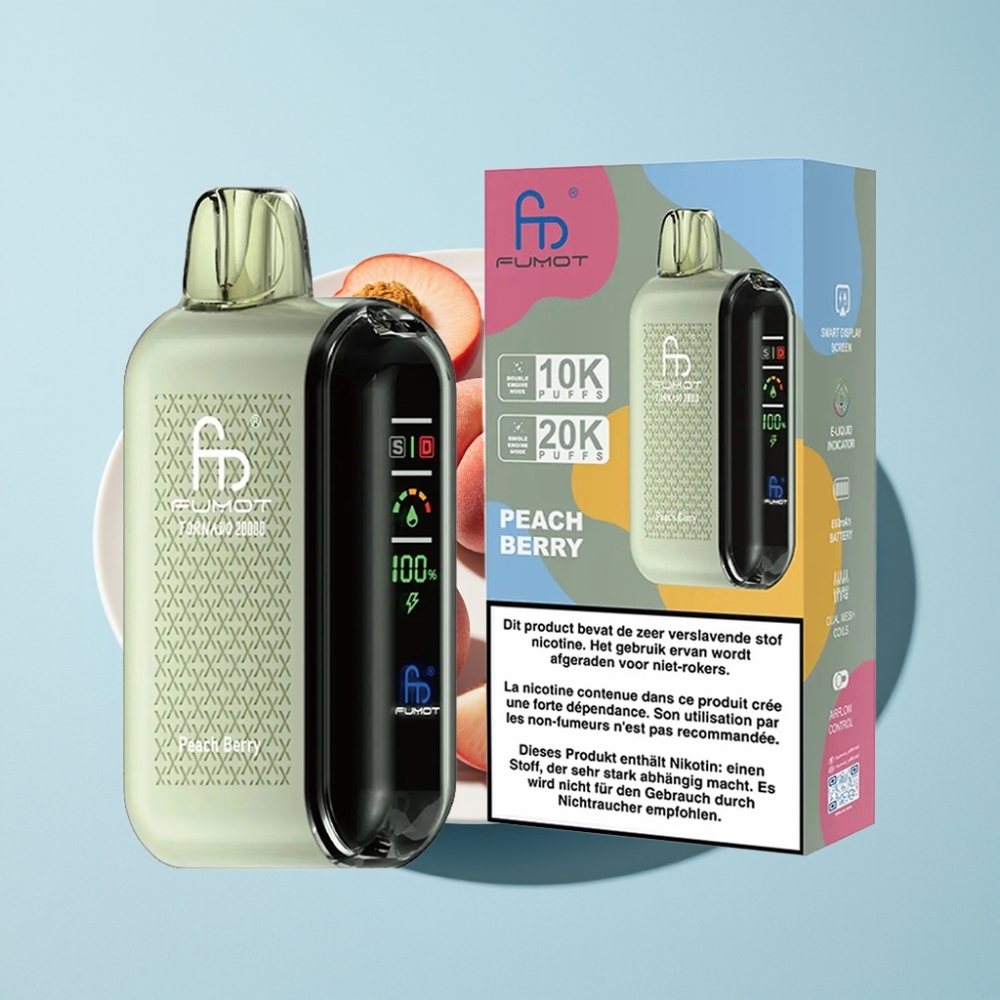 Fumot Tornado 20000 Puffs Dual Mesh Coil Smart Display Peach Berry