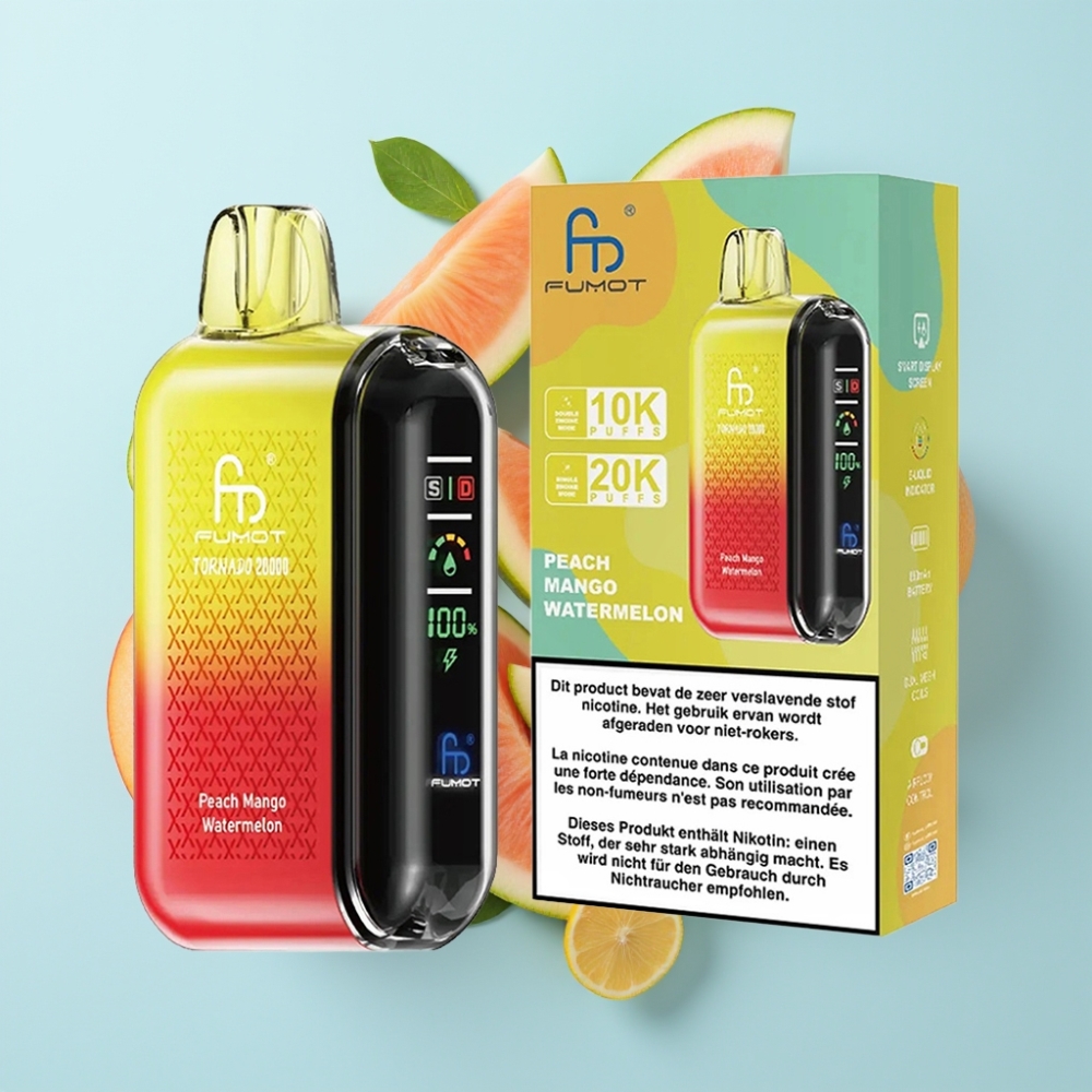 Fumot Tornado 20000 Puffs Dual Mesh Coil Smart Display Peach Mango Watermelon