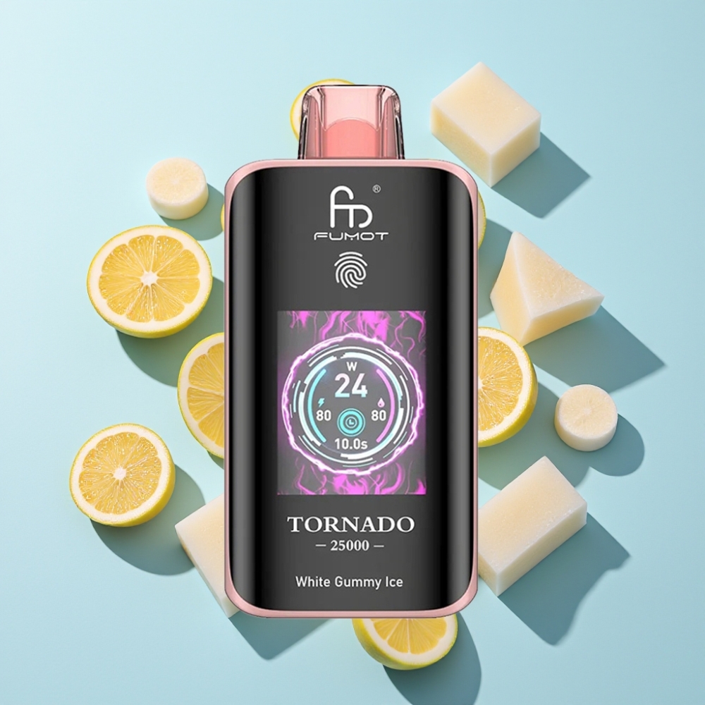 Fumot Tornado 25000 Puffar HD Skärm Vit Gummy Ice 20ml Type-C