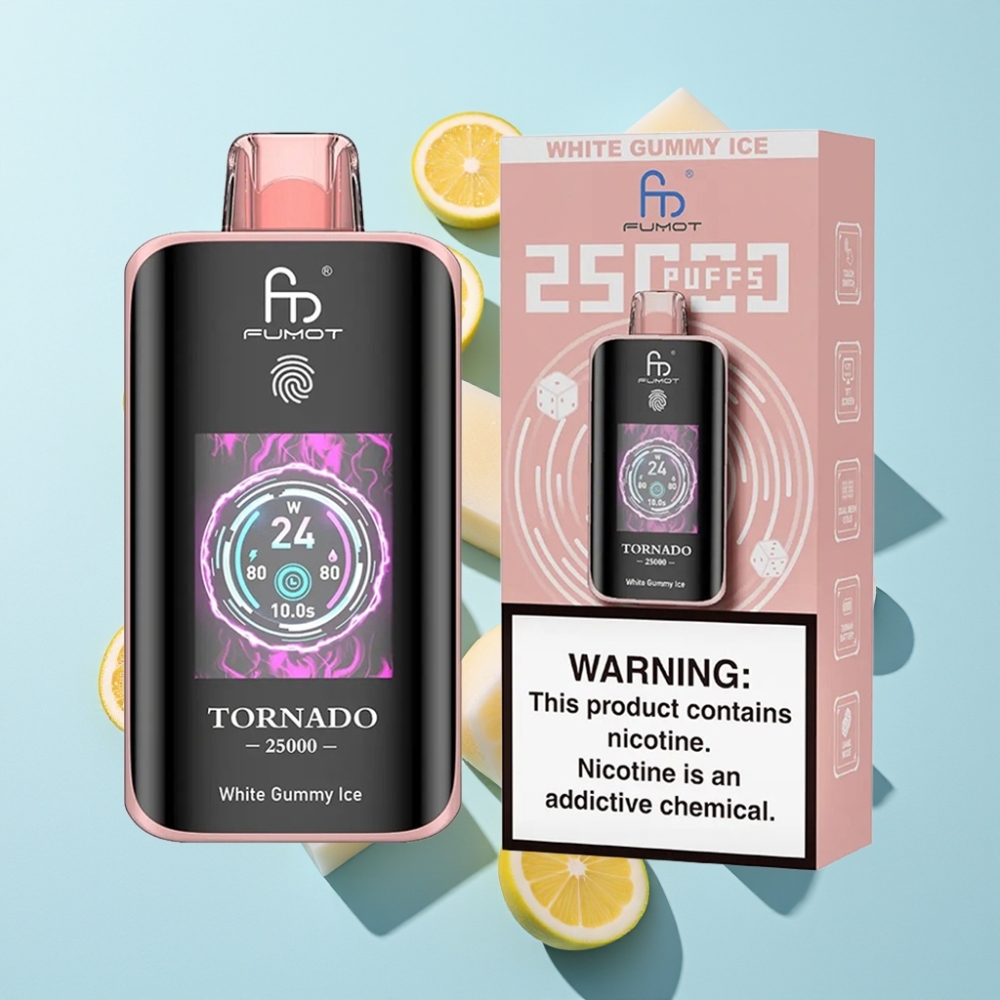 Fumot Tornado 25000 Puffar HD Skärm Vit Gummy Ice 20ml Type-C