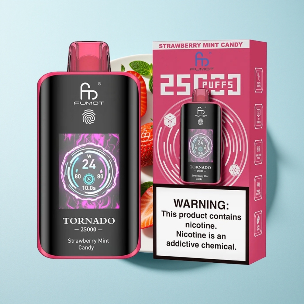 Fumot Tornado 25000 Puffs HD Skärm 700mAh 20ml Jordgubb Mint Godis