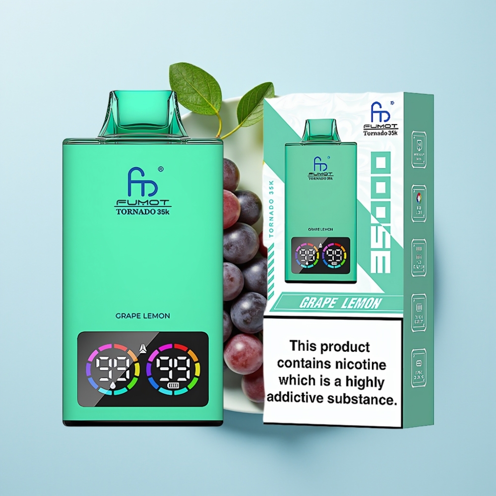 Fumot Tornado 35K Disposable Vape Dual Mesh RGB USB-C Grape Lemon