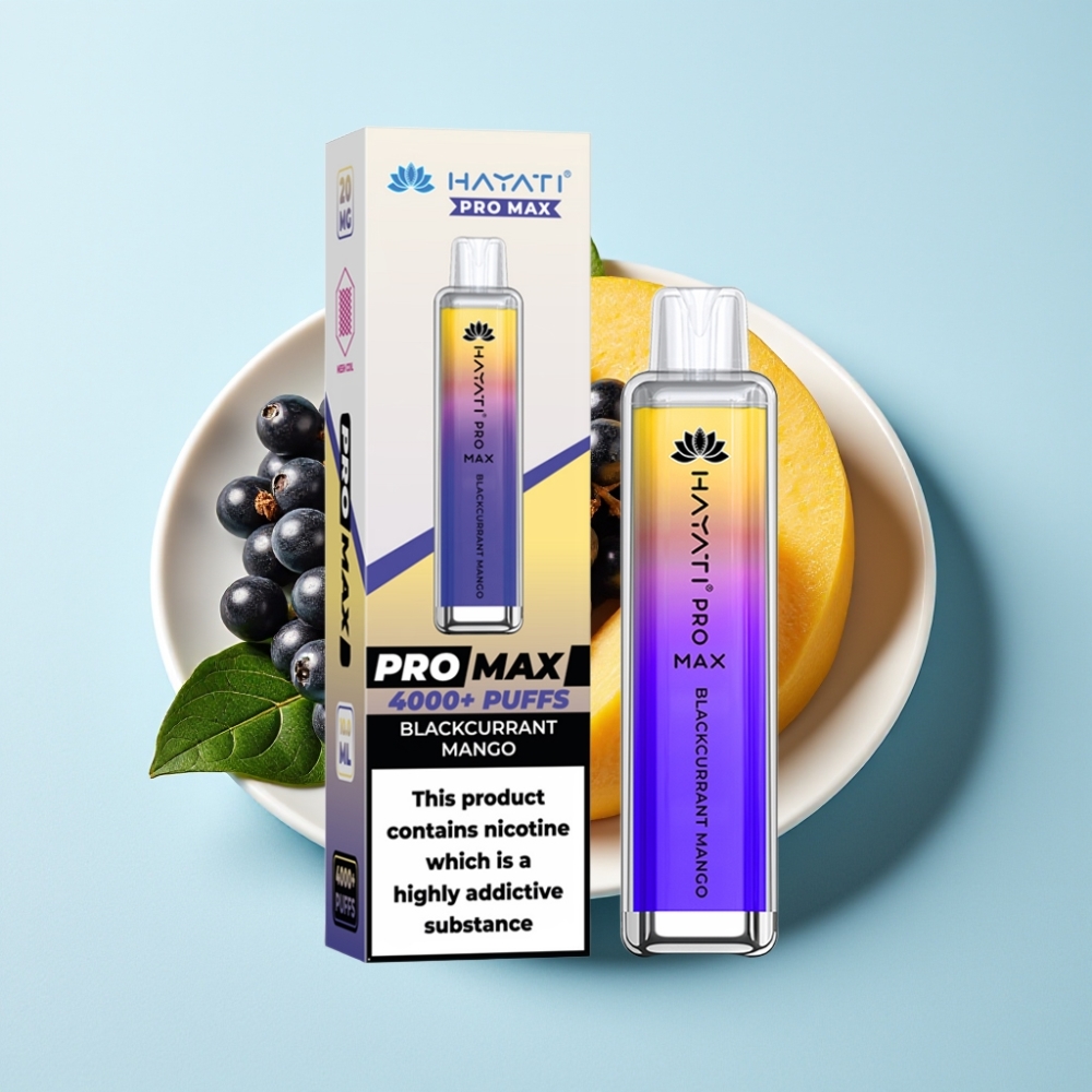 Hayati Pro Max 4000 Puffs Återuppladdad Disposable Vape Svartvinbär Mango Dual Mesh Coil