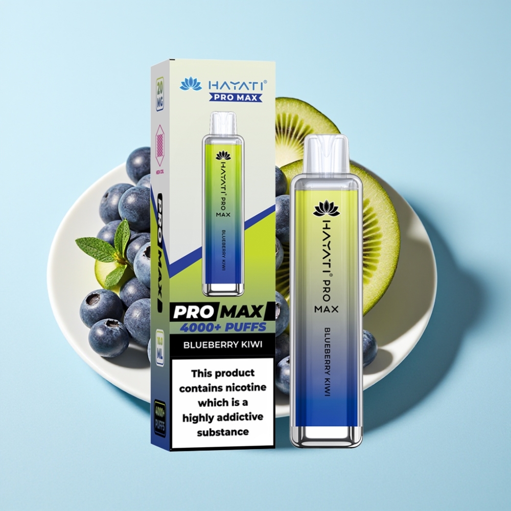 Hayati Pro Max 4000 Puffs Återuppladdningsbar Disposable Vape Blåbär Kiwi Dual 11 Ohm Mesh Coil