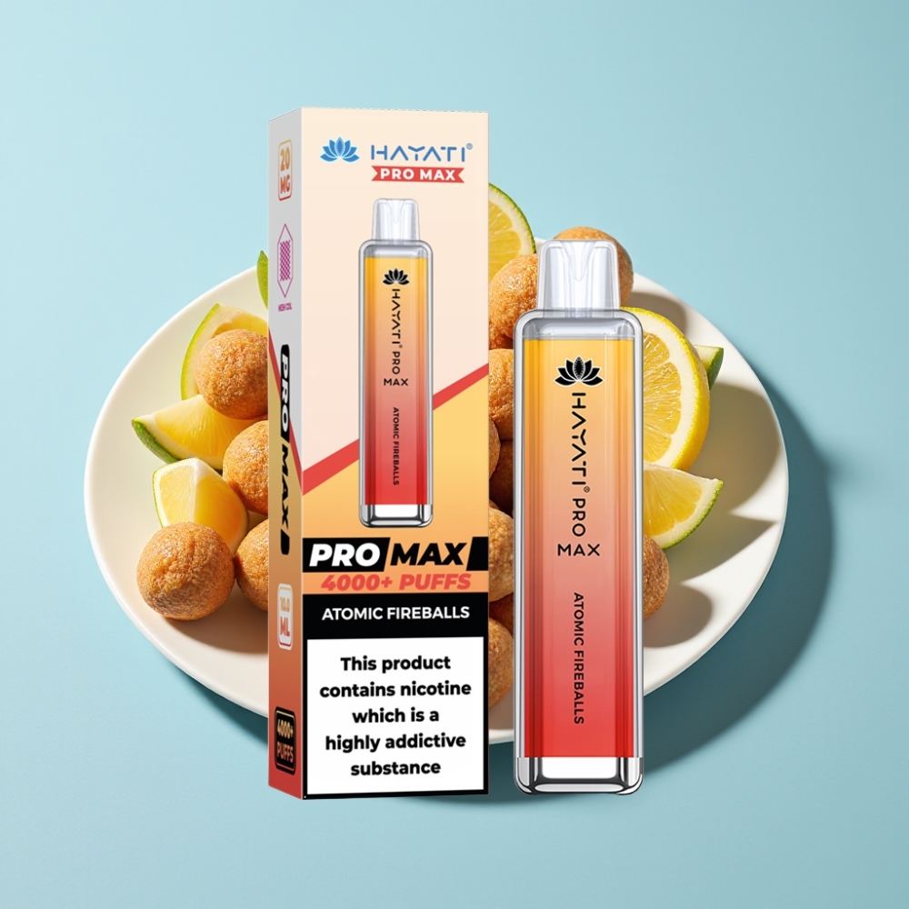 Hayati Pro Max 4000 Puffs Återuppladdningsbar Disposable Vape Dual Mesh Coil Atomic Fireballs