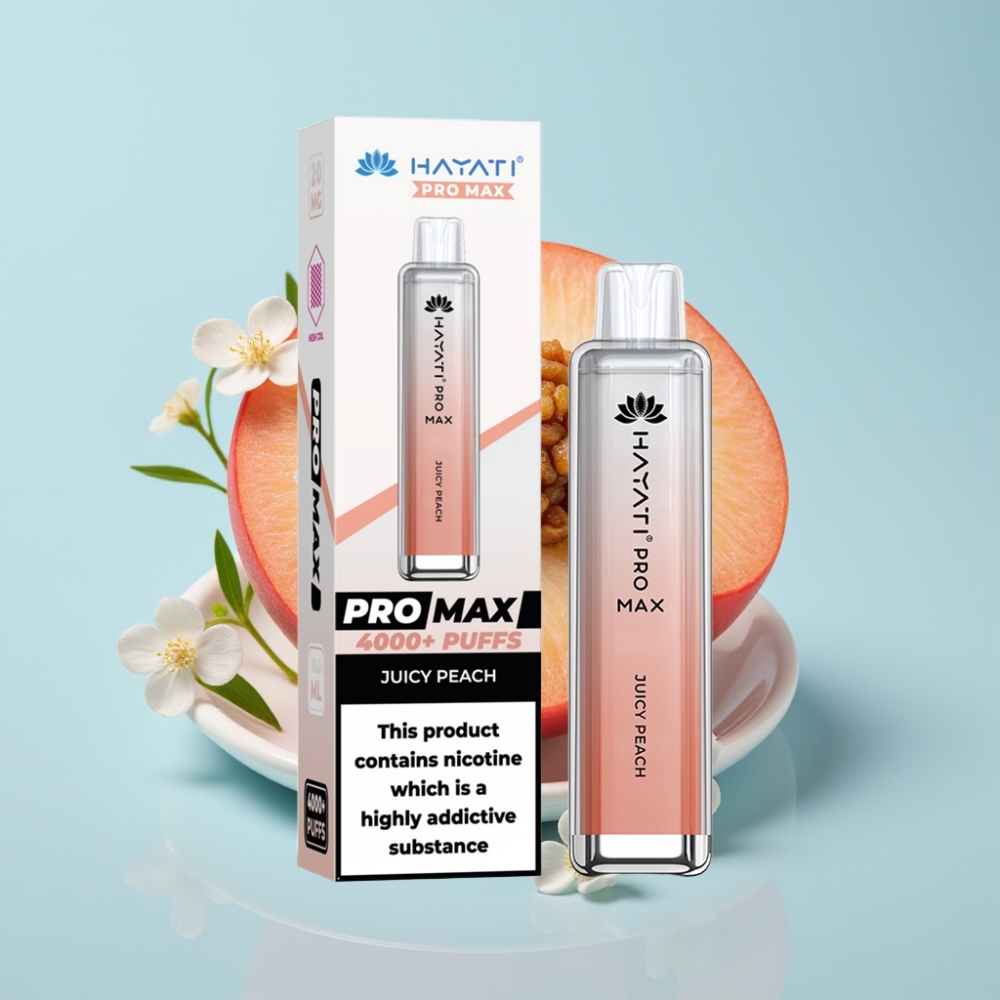 Hayati Pro Max 4000 Puffs Återuppladdningsbar Disposable Vape Juicy Peach Dual Mesh Coil