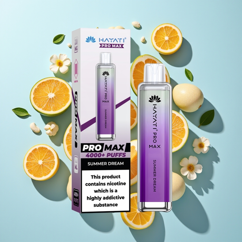 Hayati Pro Max 4000 Puffs Återuppladdningsbar Disposable Vape Med LED  Crystalutseende Sommardröm