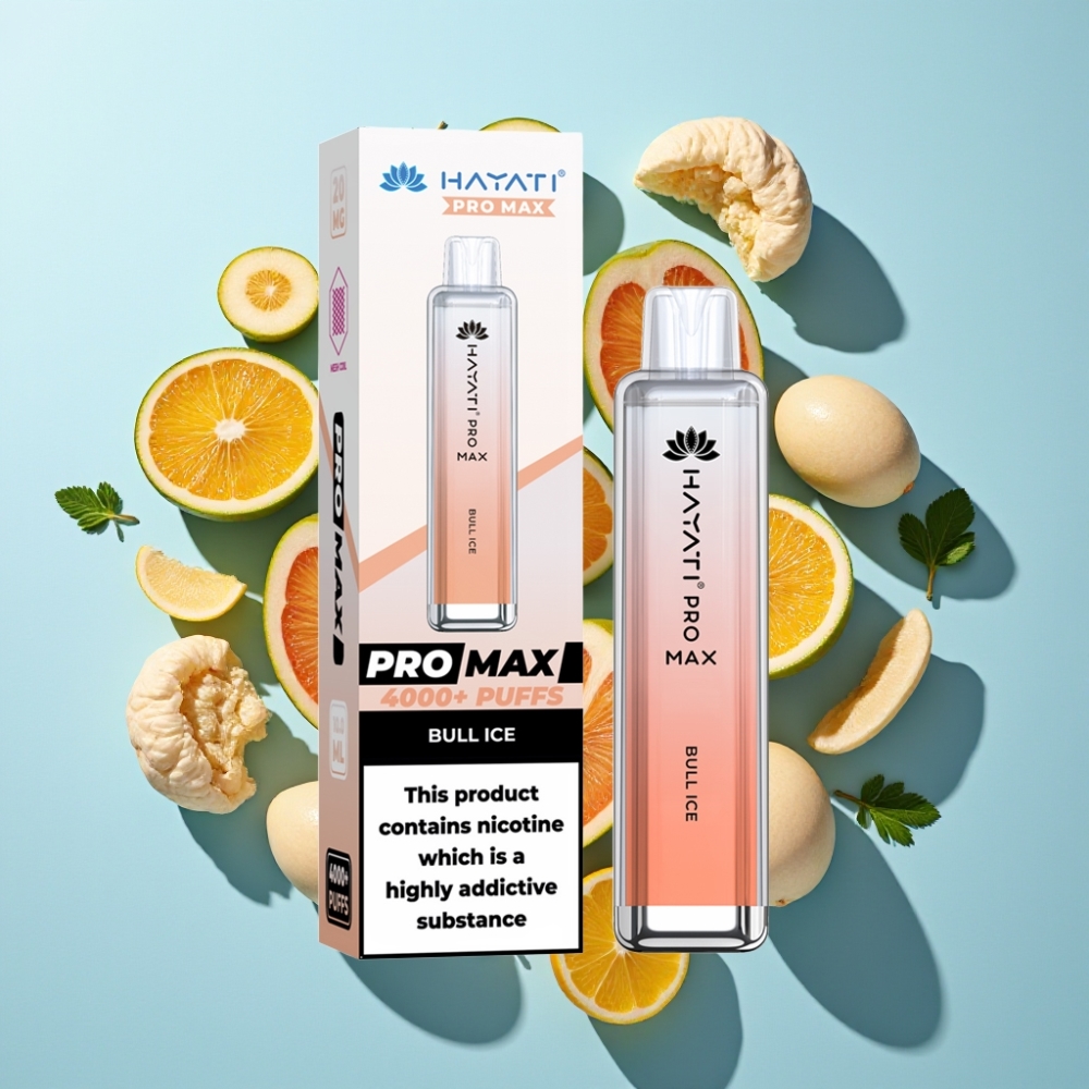 Hayati Pro Max 4000 Puffs Återuppladdningsbar Disposable Vape med LED  Crystalutseende Bull-glass