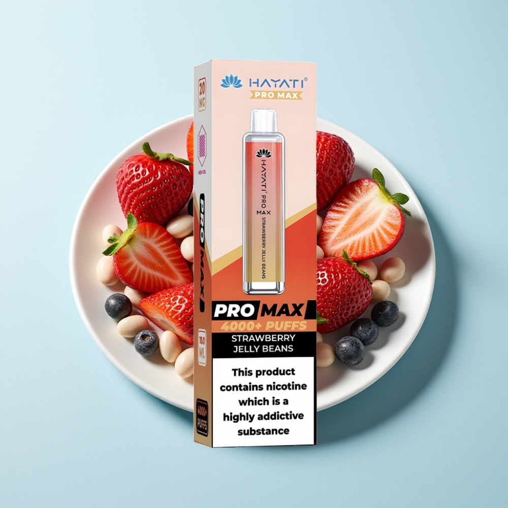 Hayati Pro Max 4000 Puffs Återuppladdningsbar Disposable Vape med LED  Crystalutseende Jordgubbs-gelébönor