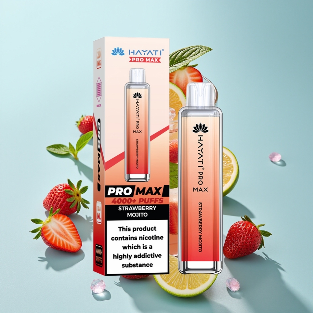Hayati Pro Max 4000 Puffs Återuppladdningsbar Disposable Vape med LED  Dual Coil Jordgubbs-mojito