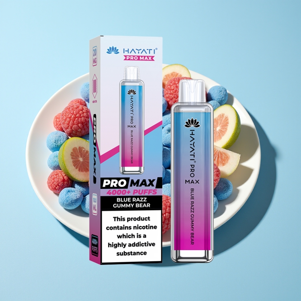 Hayati Pro Max 4000 Puffs Återuppladdningsbar Dual Coil Blå Hallon Godis