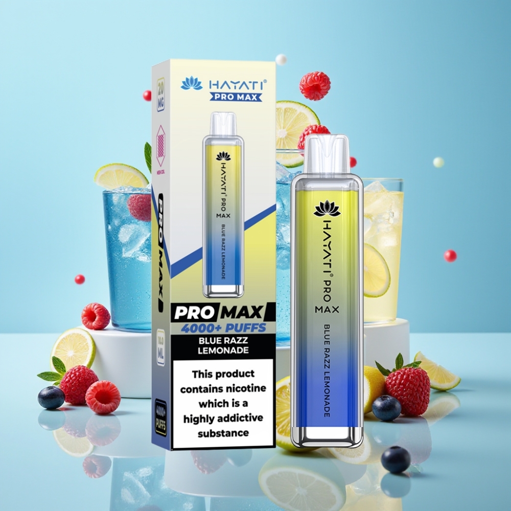 Hayati Pro Max 4000 Puffs Återuppladdningsbar Dual Coil Blå Razz Lemonade