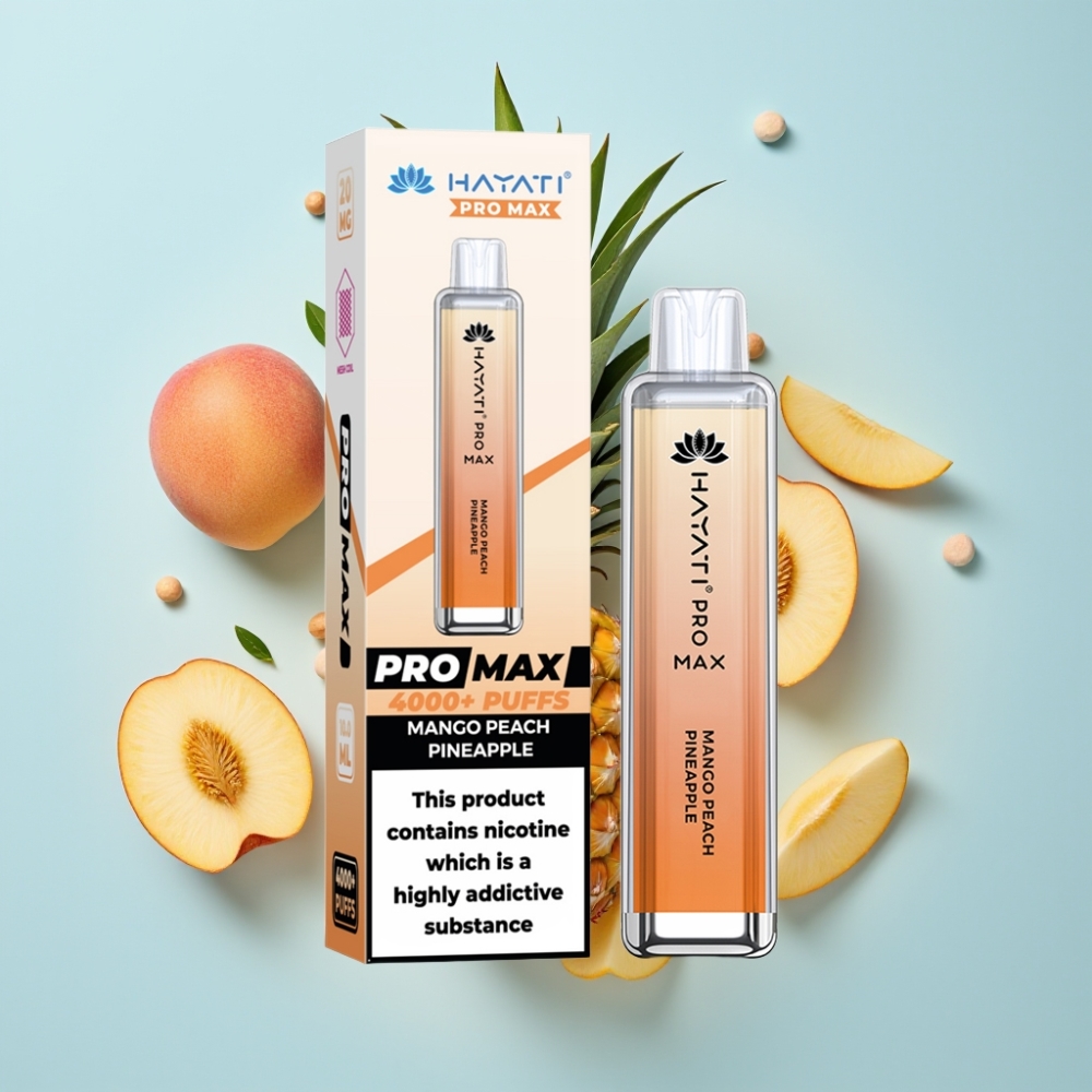 Hayati Pro Max 4000 Puffs Återuppladdningsbar LED Dual Coil Mango Peach Pineapple