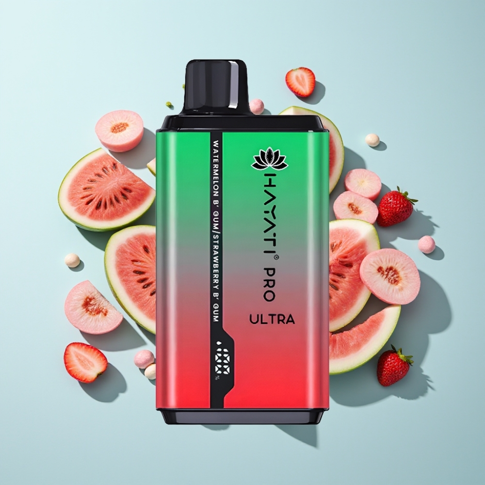 Hayati Pro Ultra 15000 Puffs 850mAh 2×12ml 2 Vattenmelonsbubbligtgummi Jordgubbssbubbligtgummi