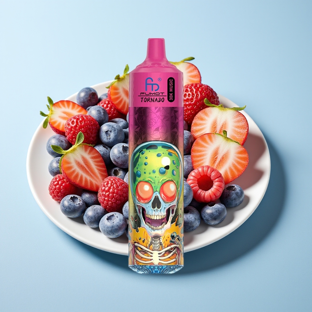 Fumot RandM Tornado 30000 Puffs 30mL 5% Blåbär Jordgubb Hallon Glass